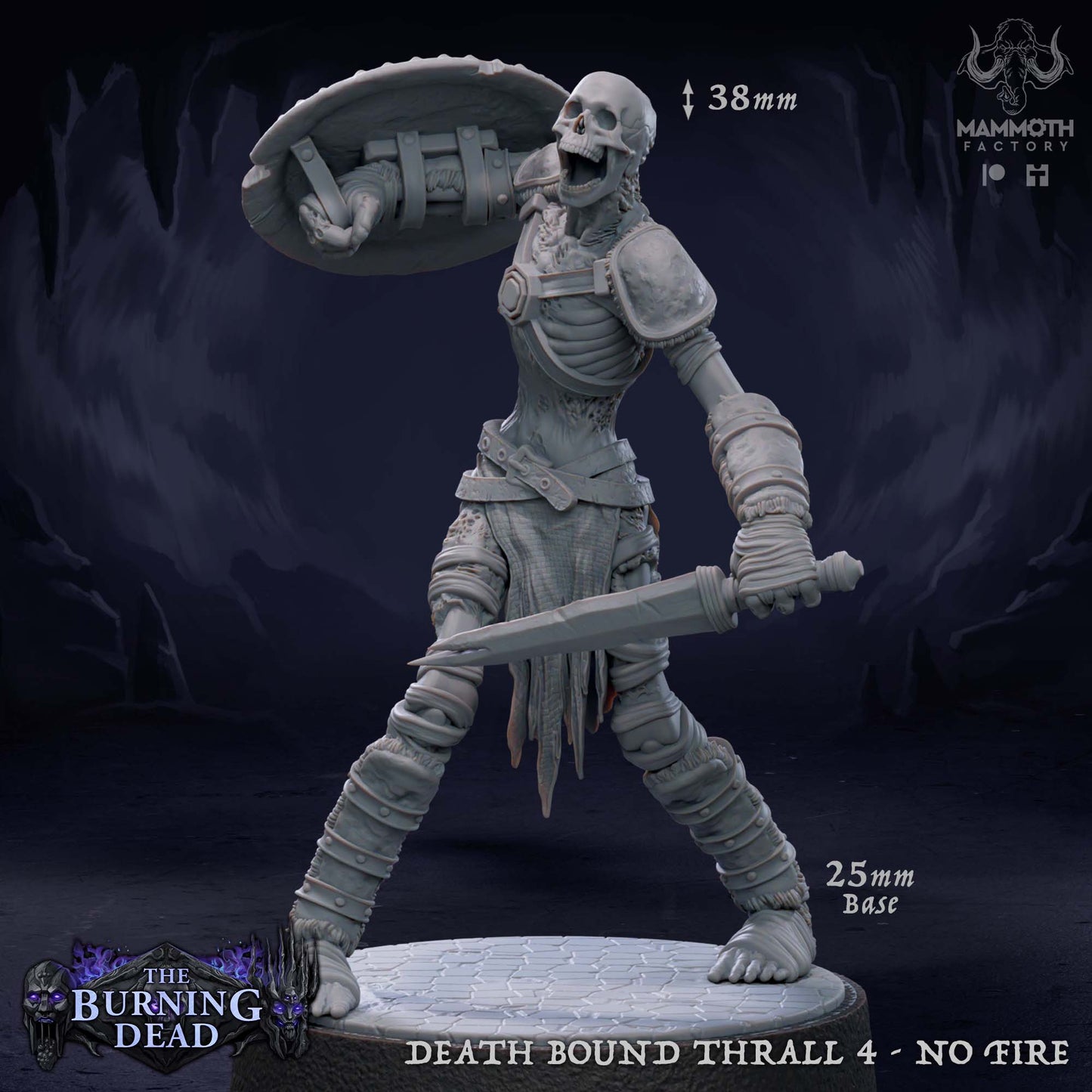 Image shows a 3D render of a skeleton warrior gaming miniature.