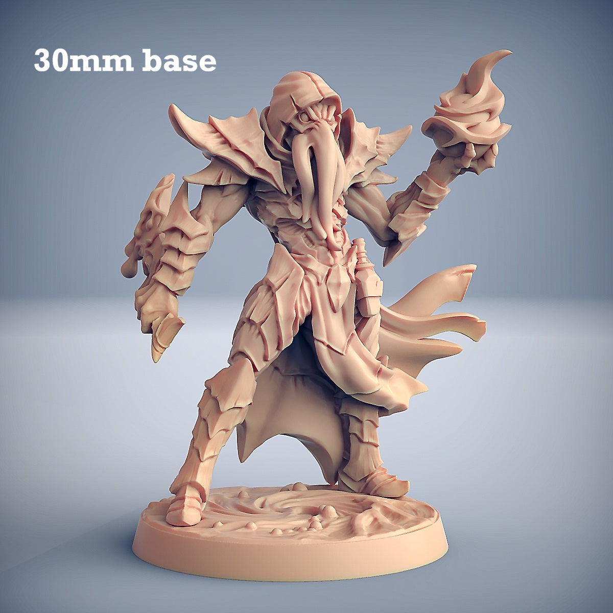 Image shows a 3D render of a mindflayer wizard gaming miniature.