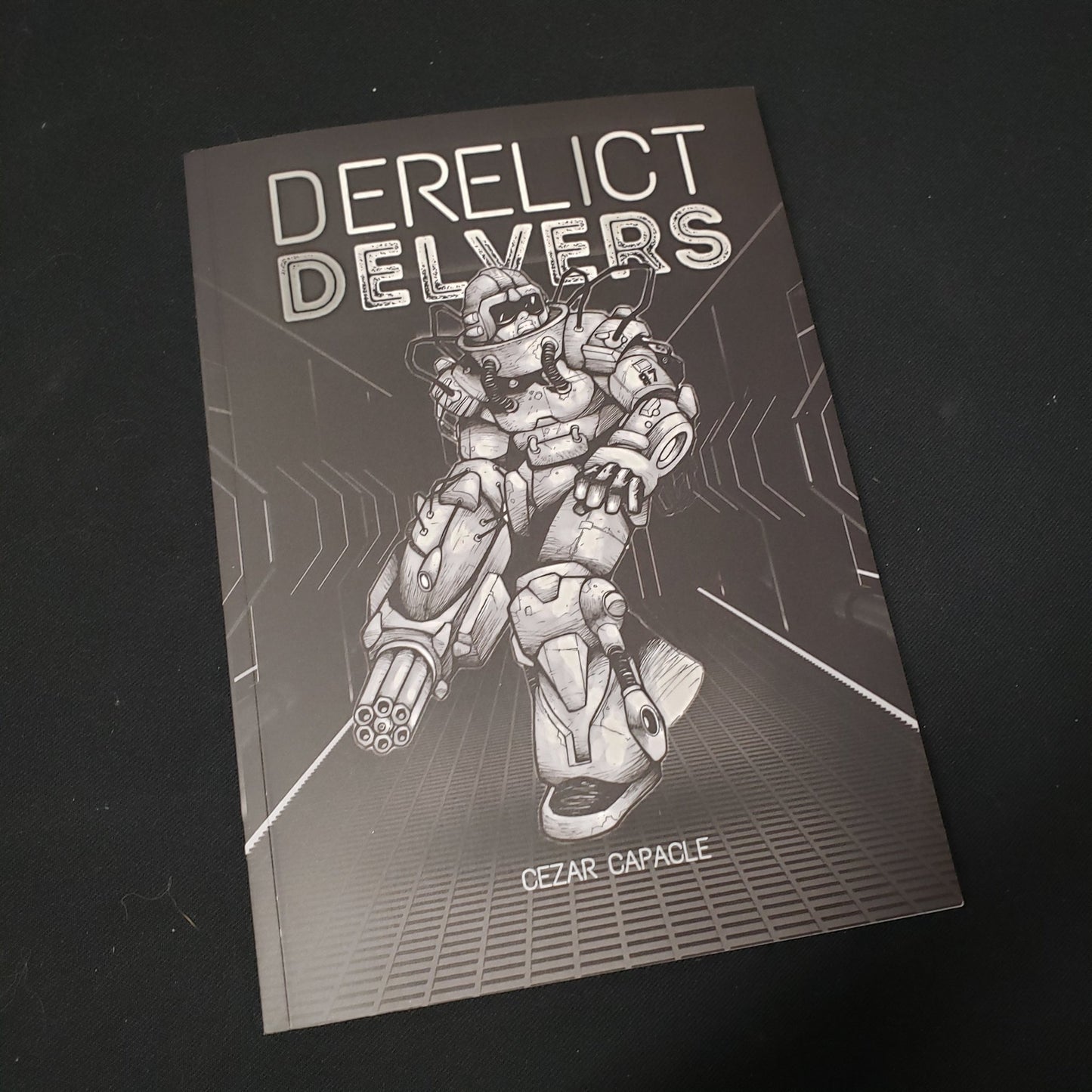 Image shows the front cover of the Derelict Delvers roleplaying game book
