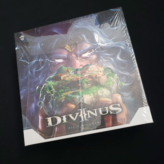 Image shows the front cover of the box of the Divinus board game