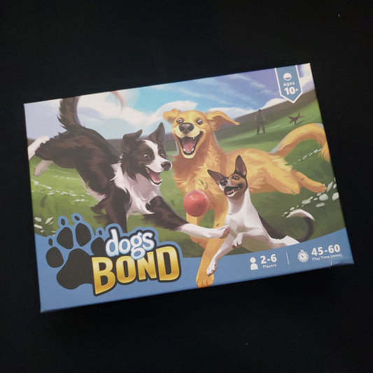 Image shows the front cover of the box of the  Dogs Bond board game