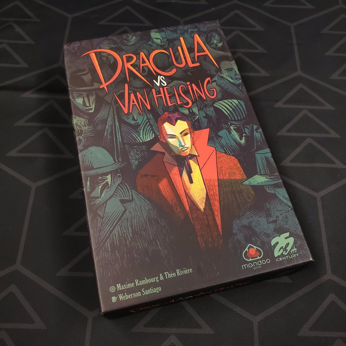 Image shows the front cover of the box of the Dracula vs. Van Helsing board game