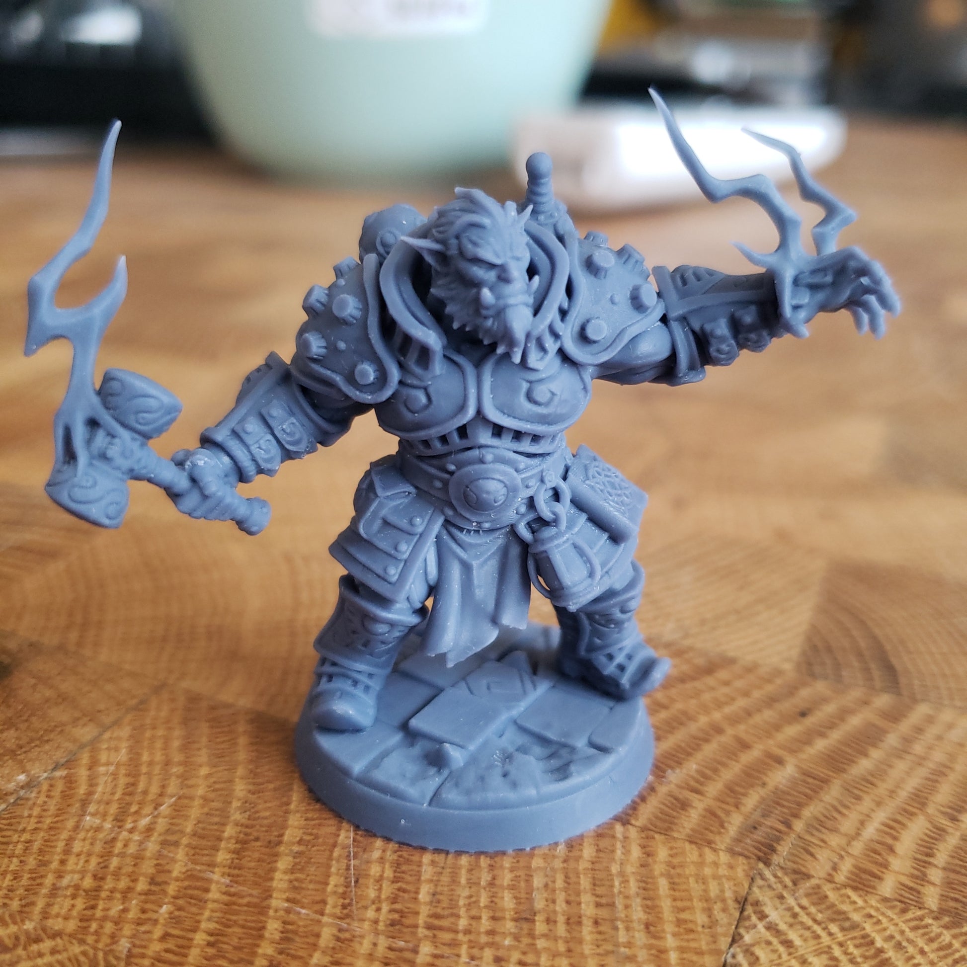 Image shows an example of a 3D printed bugbear sorcerer gaming miniature printed in-house at All Systems Go