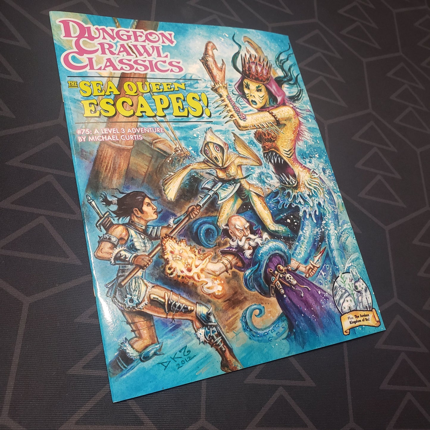 Image shows the front cover of the The Sea Queen Escapes! book for the roleplaying game Dungeon Crawl Classics