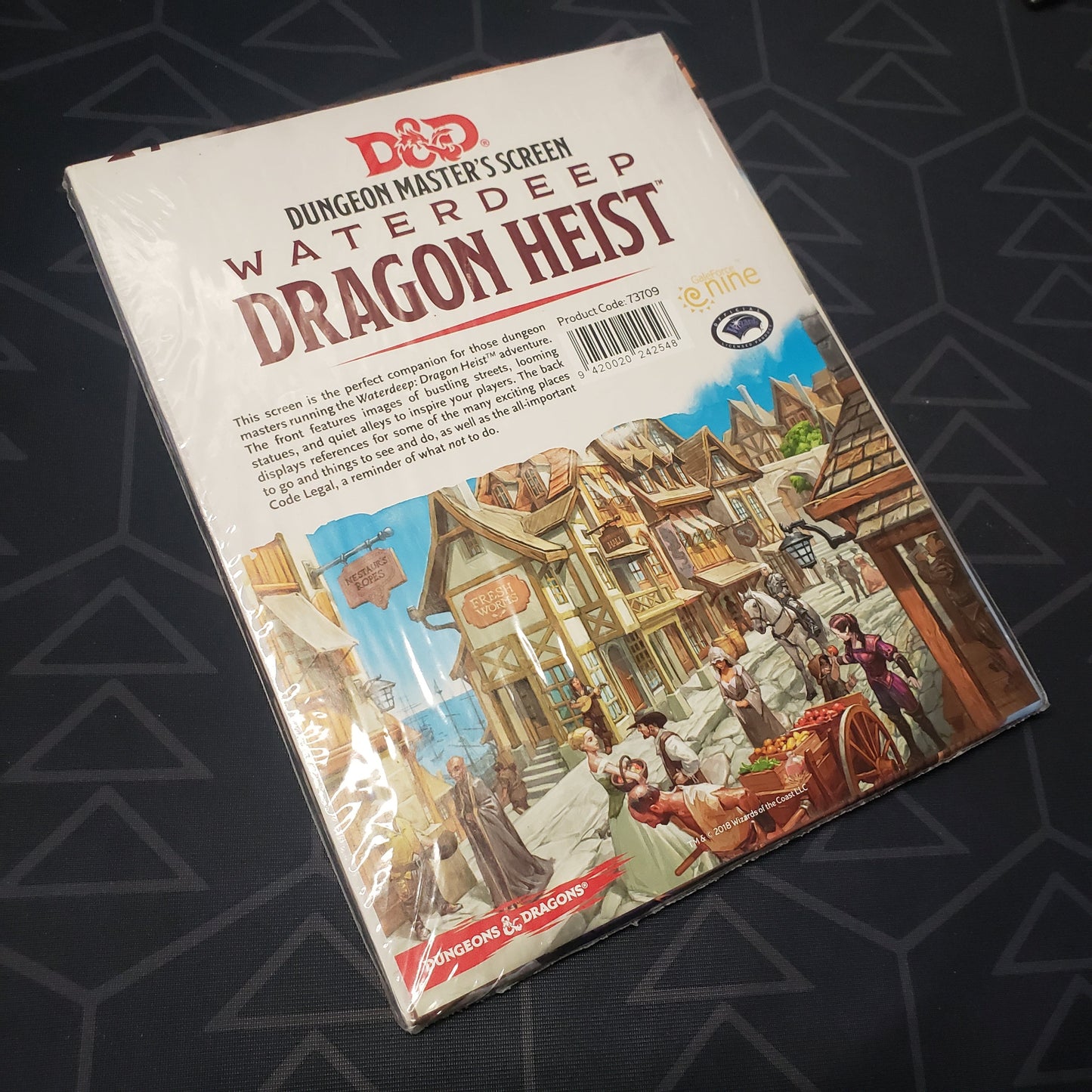 Image shows the front cover of the packaging for the Waterdeep Dragon Heist DM's Screen for the roleplaying game Dungeons & Dragons 5E