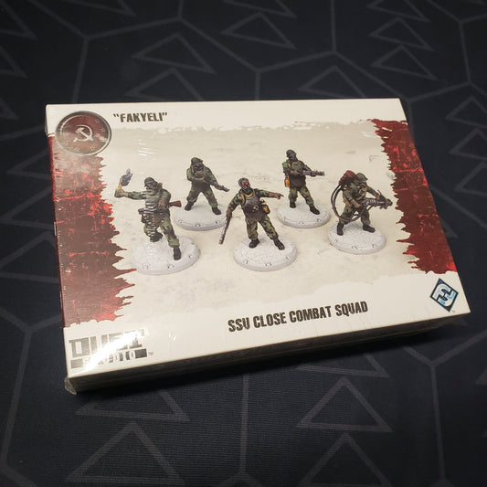 Image shows the front cover of the box of the SSU Close Combat Squad: "Fakyeli" pack for the miniatures game Dust Tactics