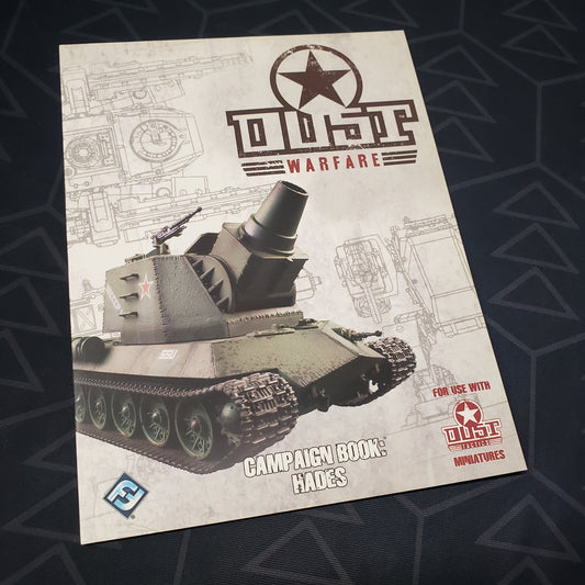 Image shows the front cover of the Campaign Book: Hades book for the miniatures game Dust Warfare
