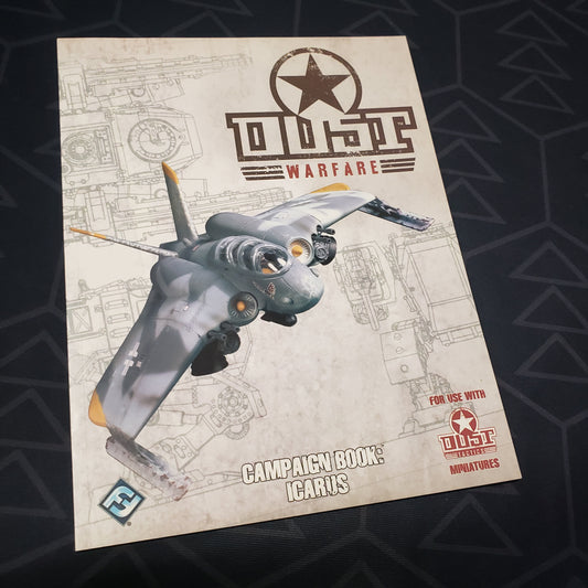 Image shows the front cover of the Campaign Book: Icarus book for the miniatures game Dust Warfare