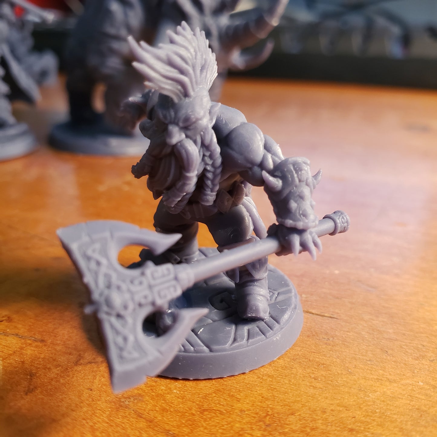 Image shows an example of a 3D printed dwarf berserker miniature printed in-house at All Systems Go