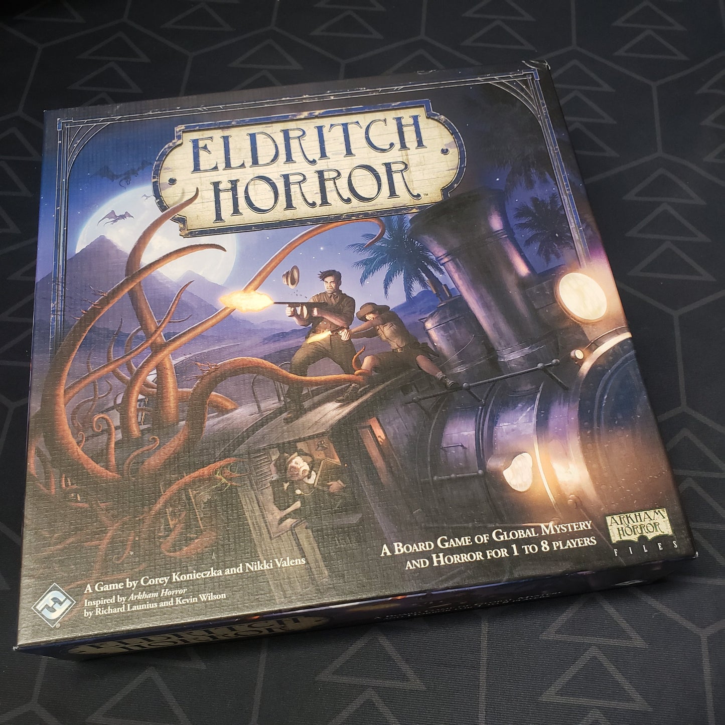 Image shows the front cover of the box of the Eldritch Horror board game