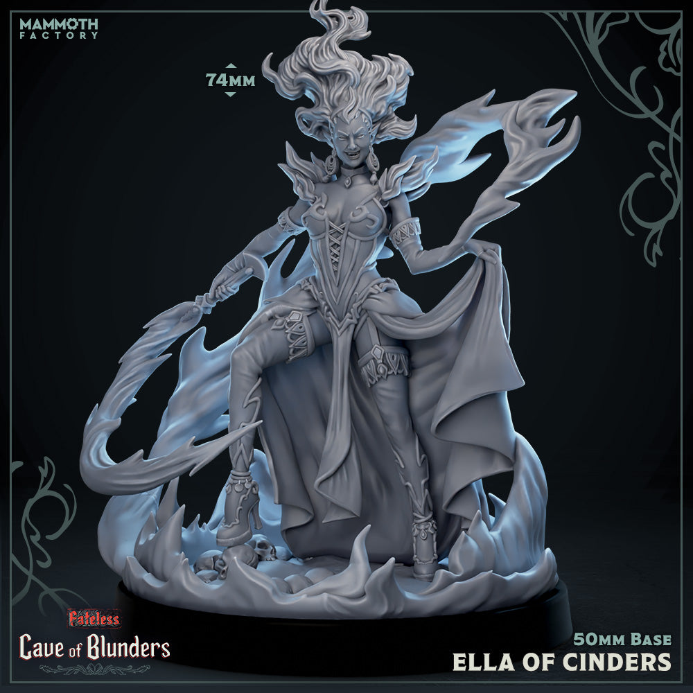Image shows a 3D render of a fire fey gaming miniature.