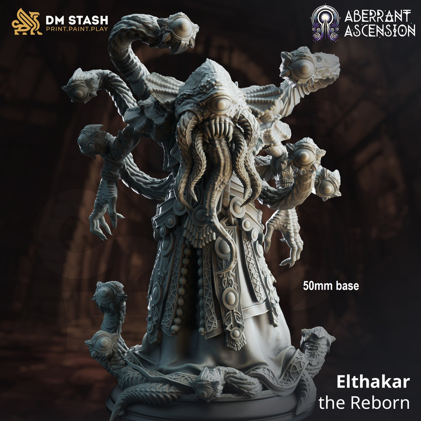 Image shows a 3D render of a mindflayer aberration gaming miniature