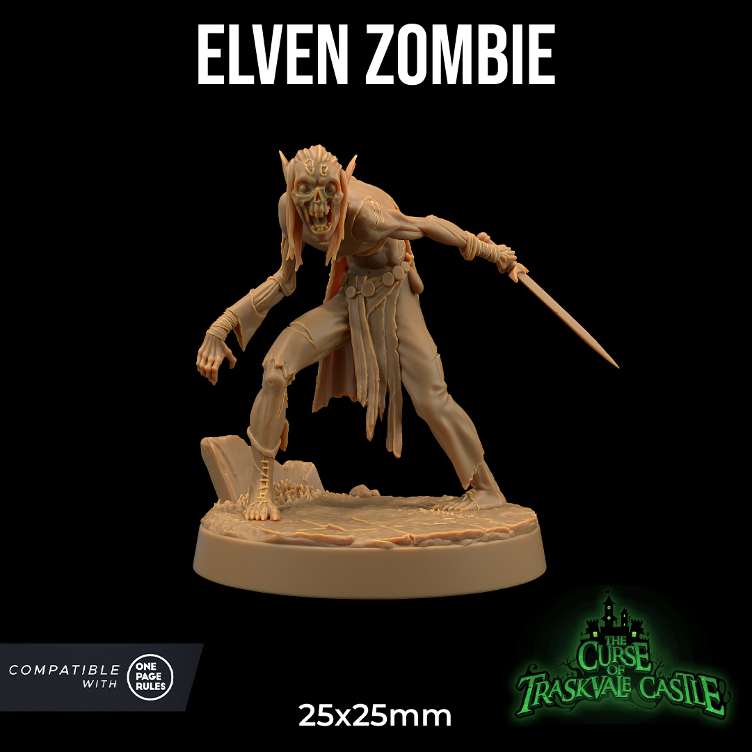 Image shows 3D render of an elf zombie gaming miniature