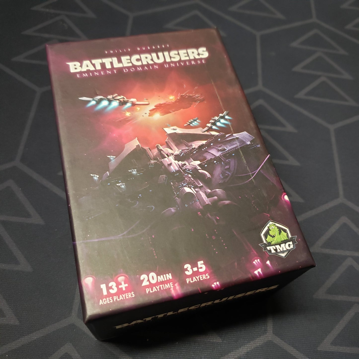 Image shows the front cover of the box of the Eminent Domain: Battlecruisers card game