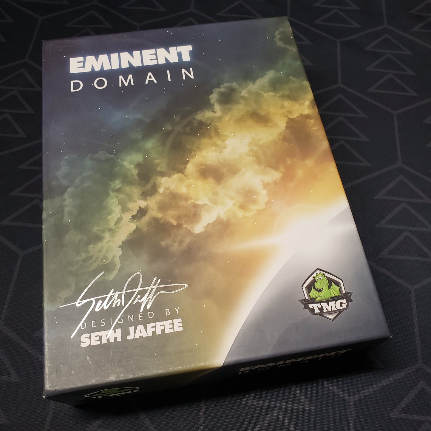 Image shows the front cover of the box of the Eminent Domain card game