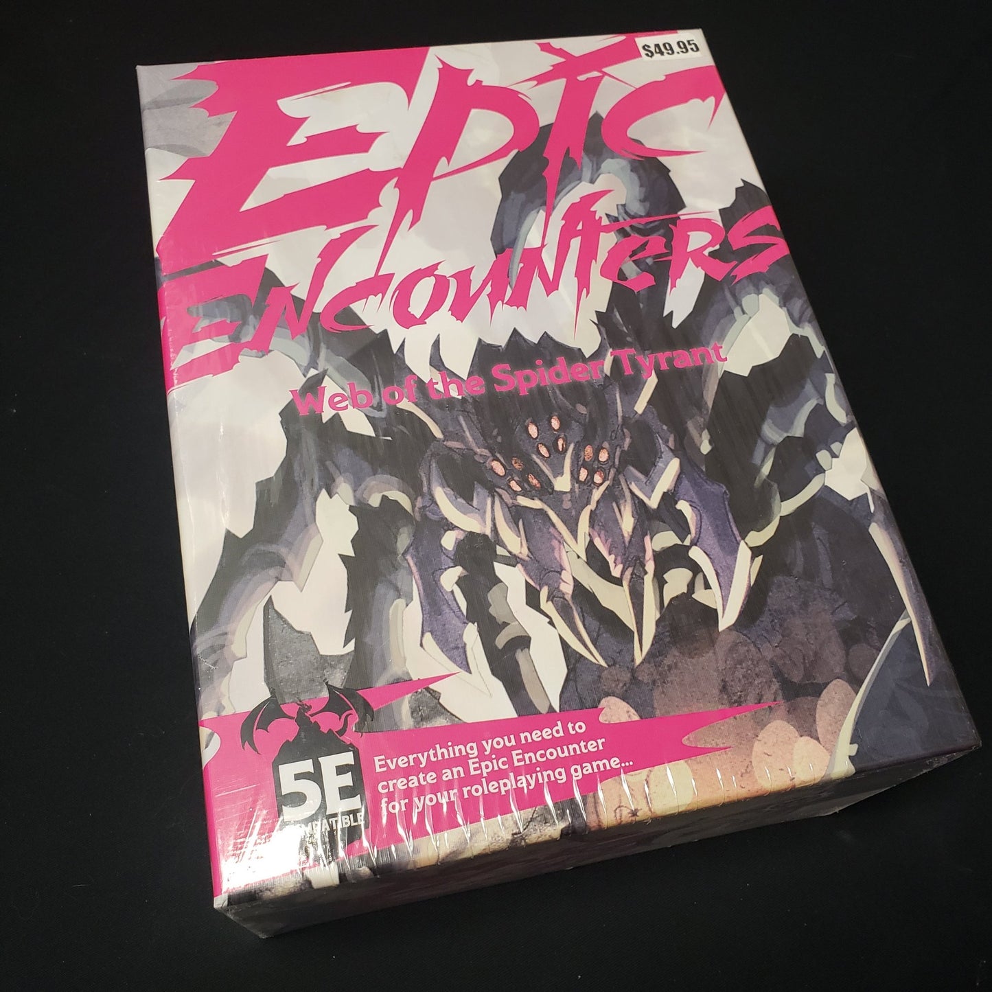 Image shows the front of the box of the Epic Encounters: Web of the Spider Tyrant roleplaying game box set