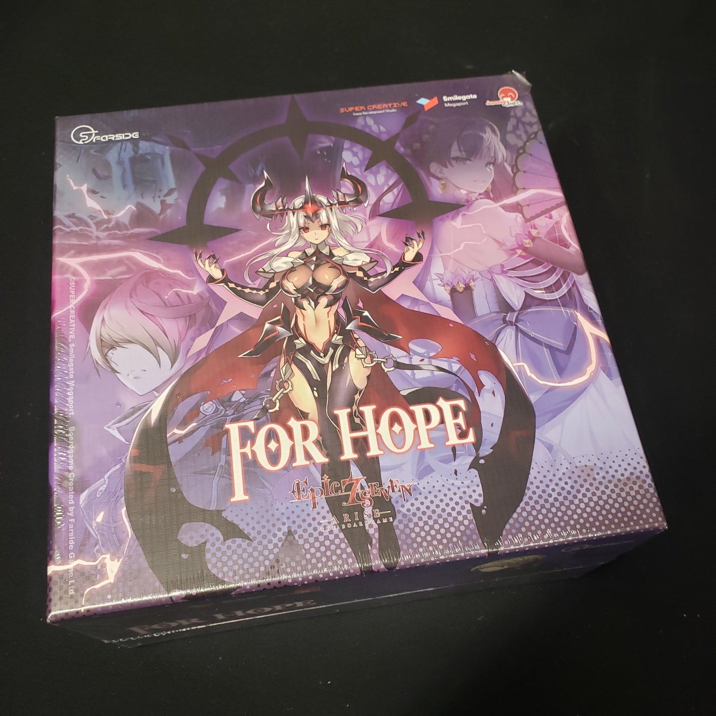 Image shows the front cover of the box of the For Hope expansion for Epic Seven Arise: The Board Game