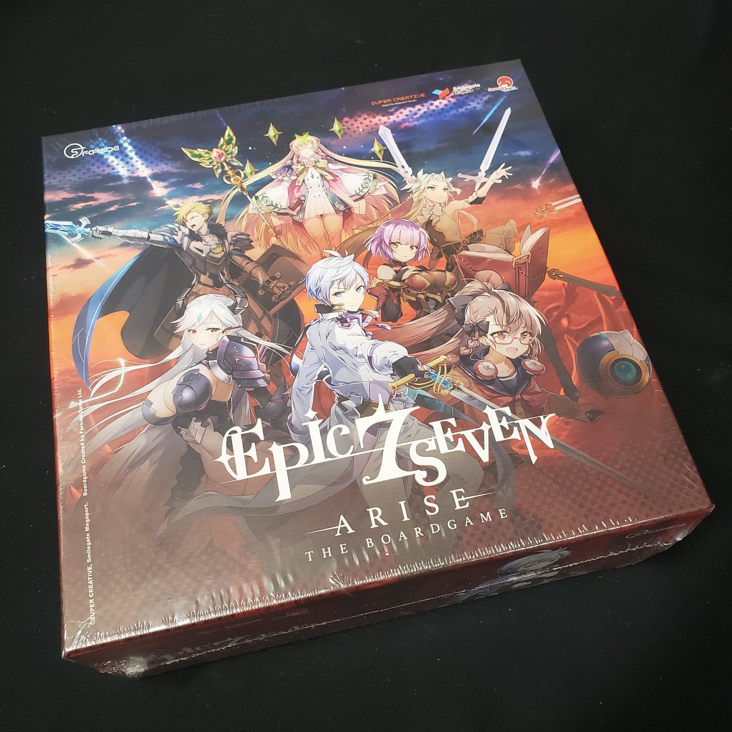 Image shows the front cover of the box of Epic Seven Arise: The Board Game