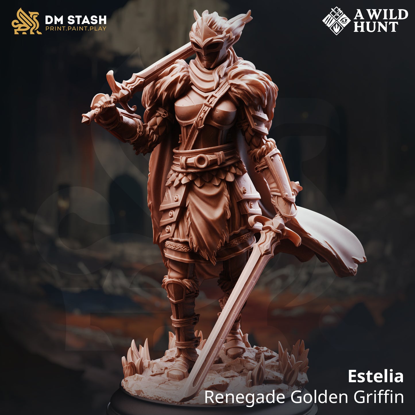 Image shows a 3D render of a human sellsword gaming miniature.