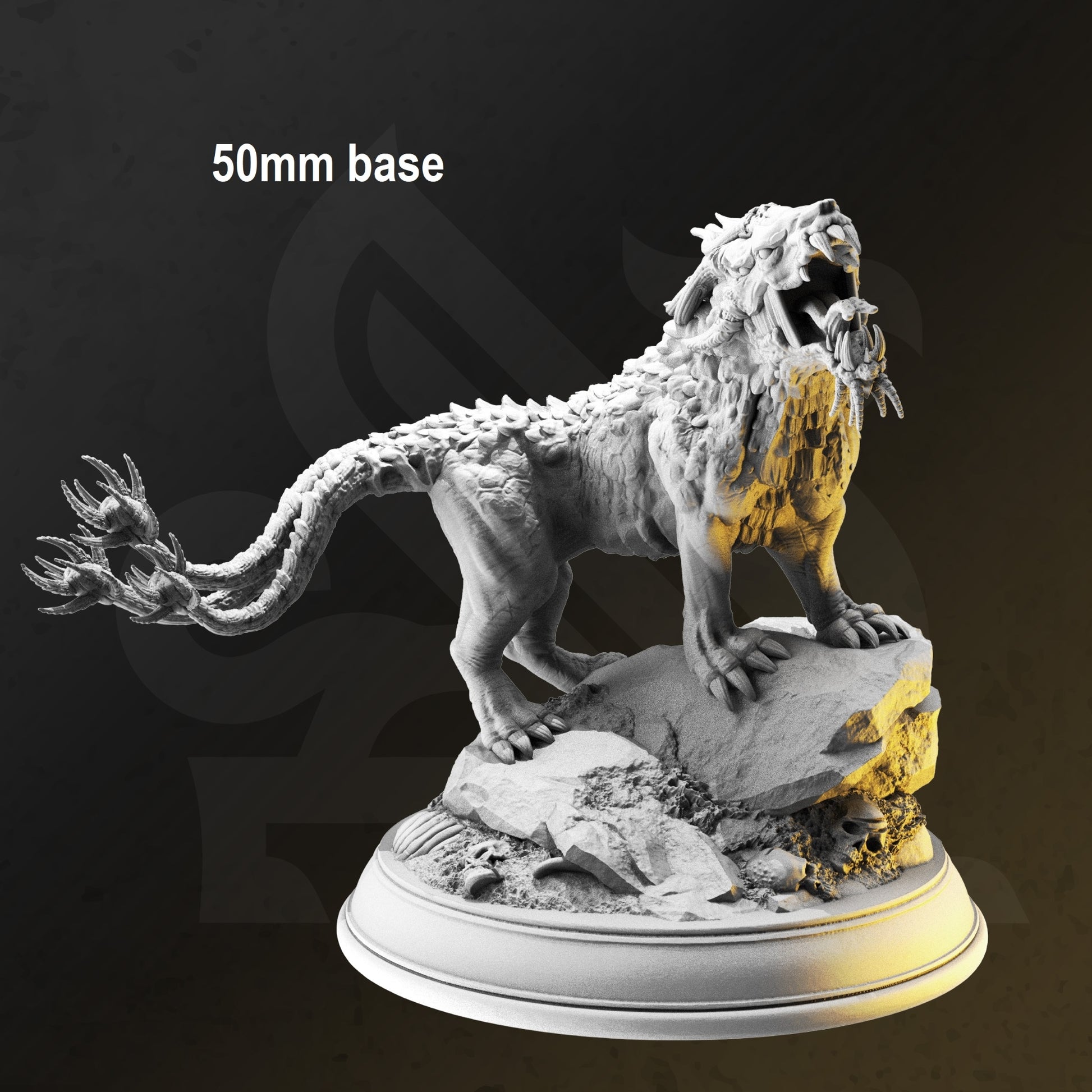 Image shows an 3D render of a eldritch panther gaming miniature mid-roar