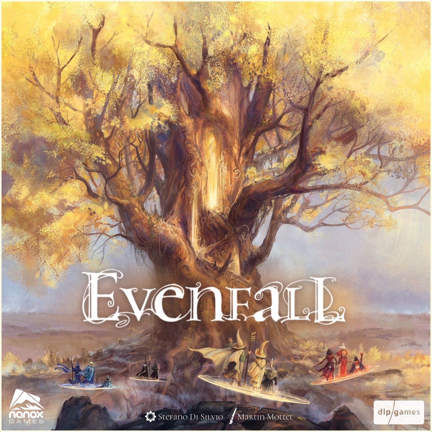 Image shows the front cover of the box of the Evenfall board game