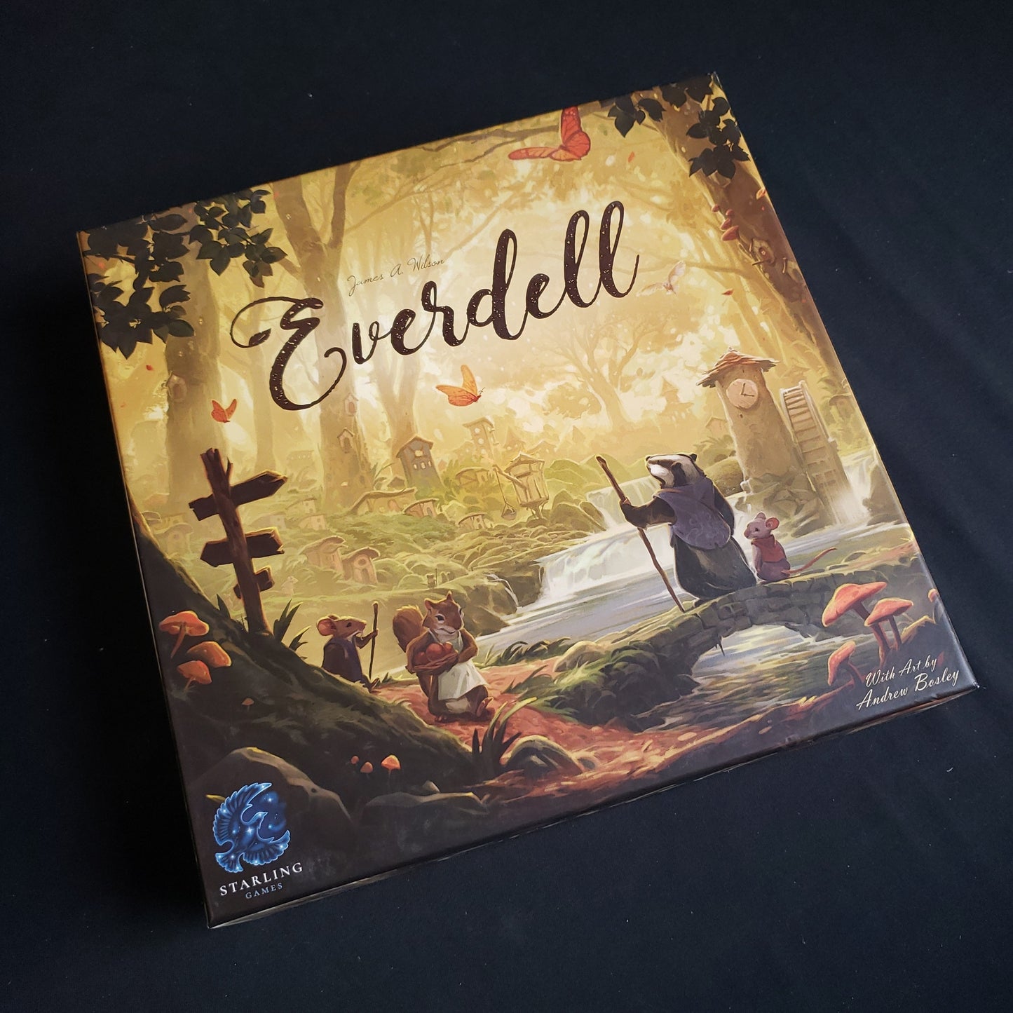Image shows the front cover of the box of the Everdell board game