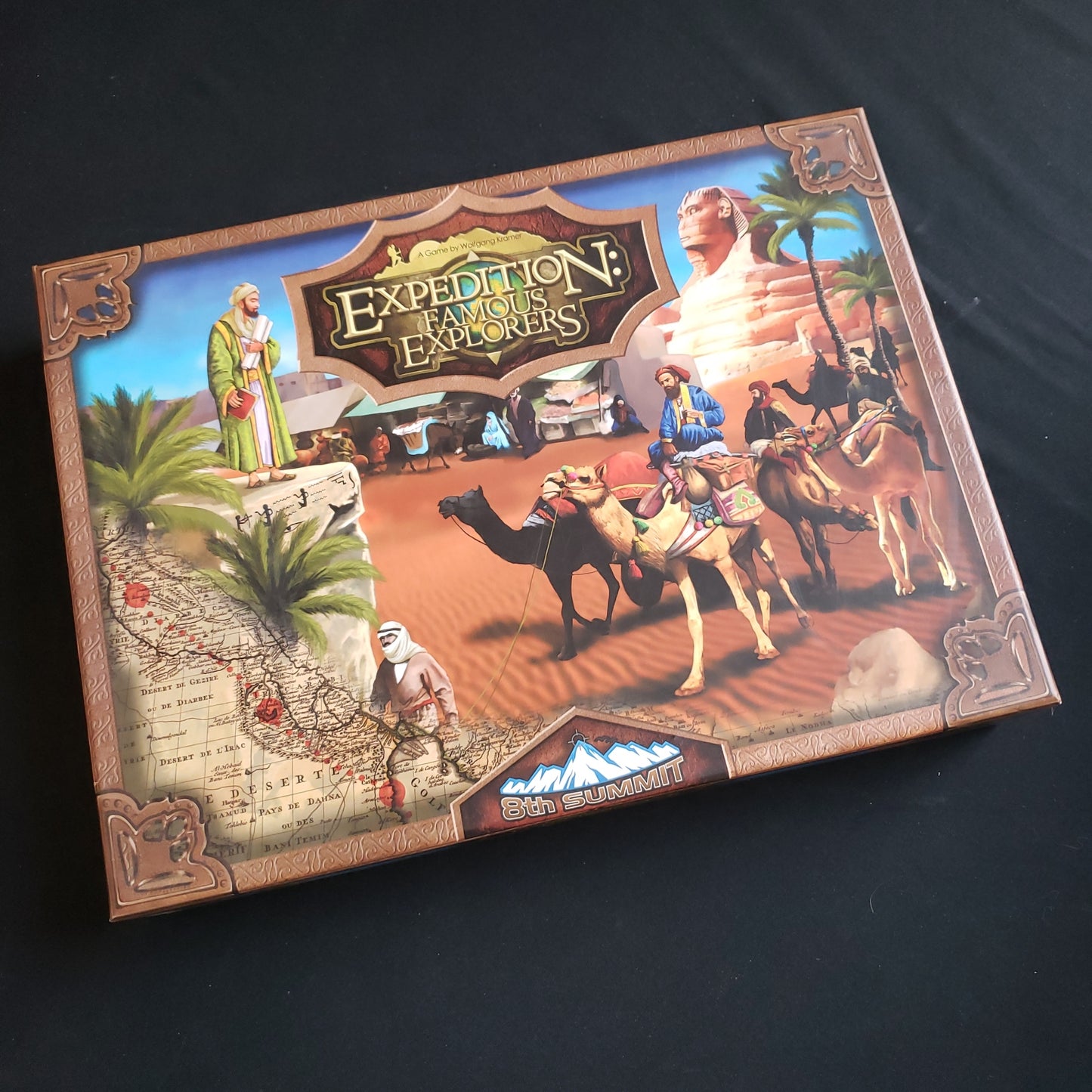 Image shows the front cover of the box of the Expedition: Famous Explorers board game