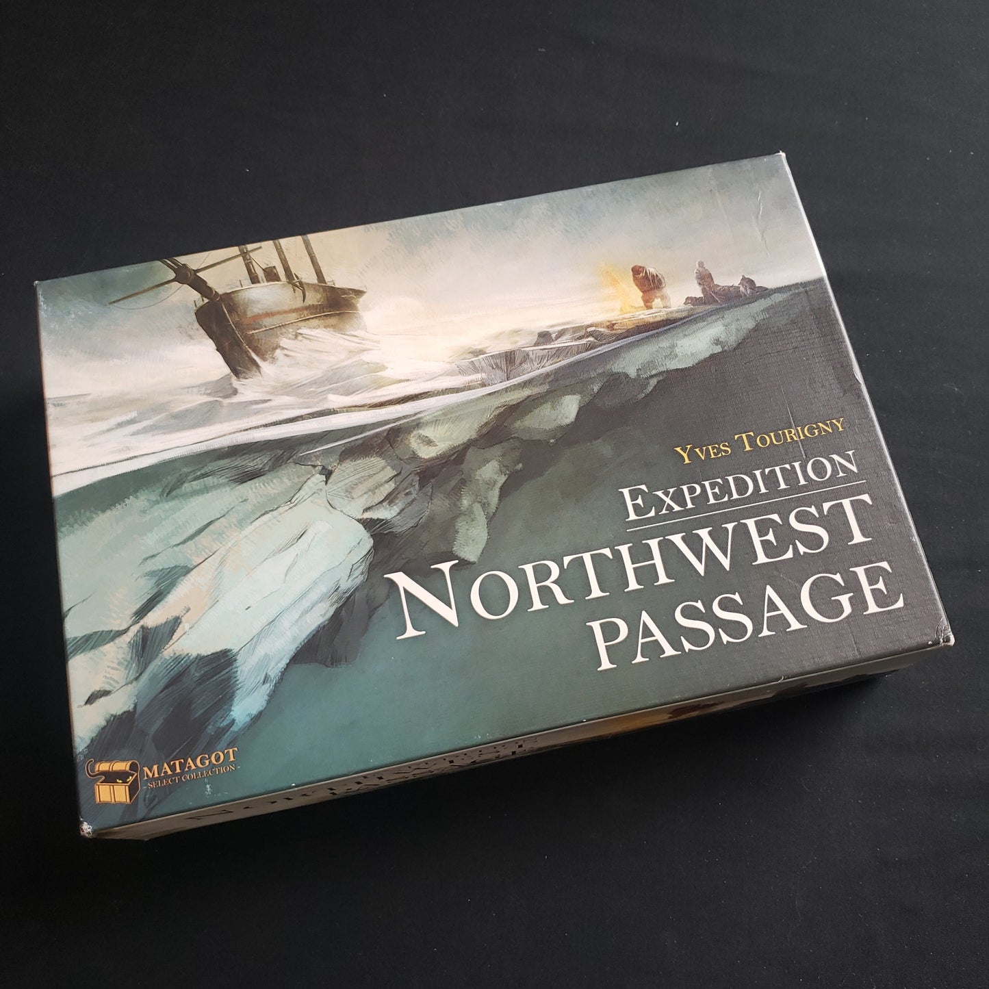 Image shows the front cover of the box of the Expedition: Northwest Passage board game