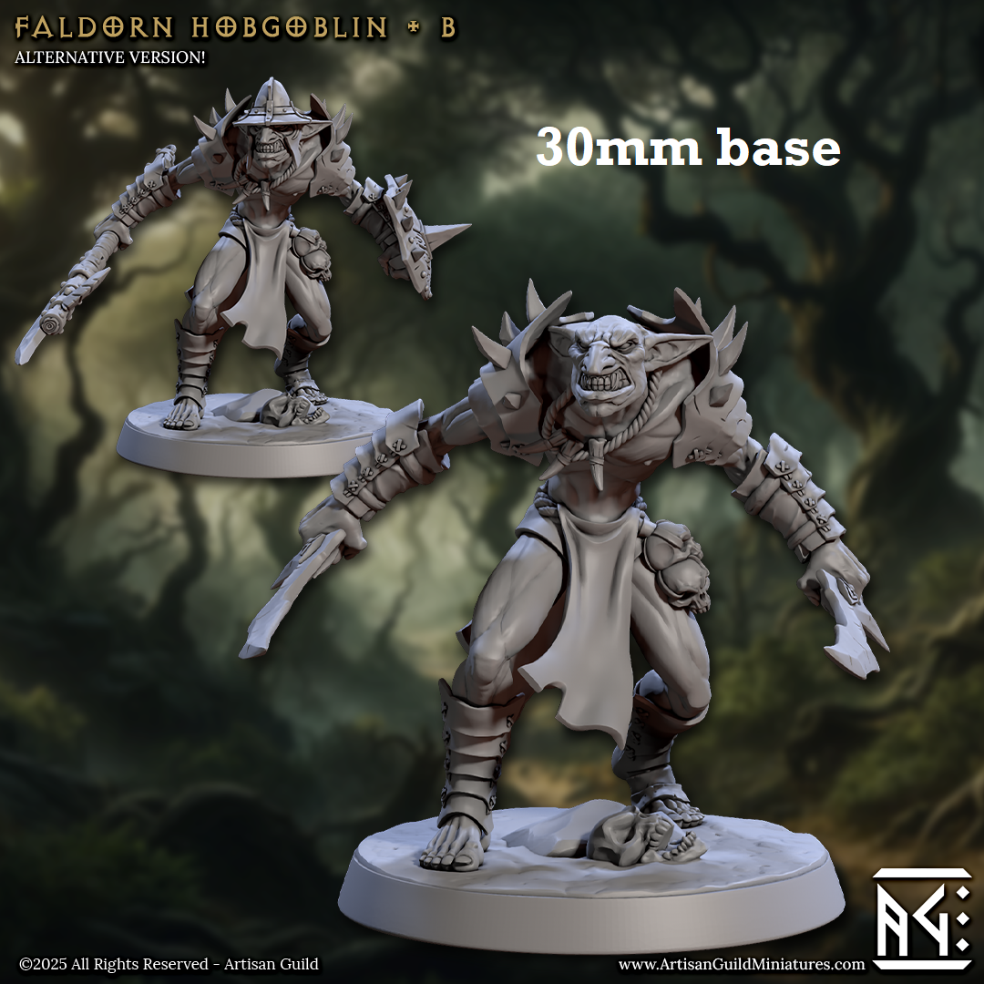 Image shows 3D renders for two different sculpt options for a hobgoblin soldier gaming miniature