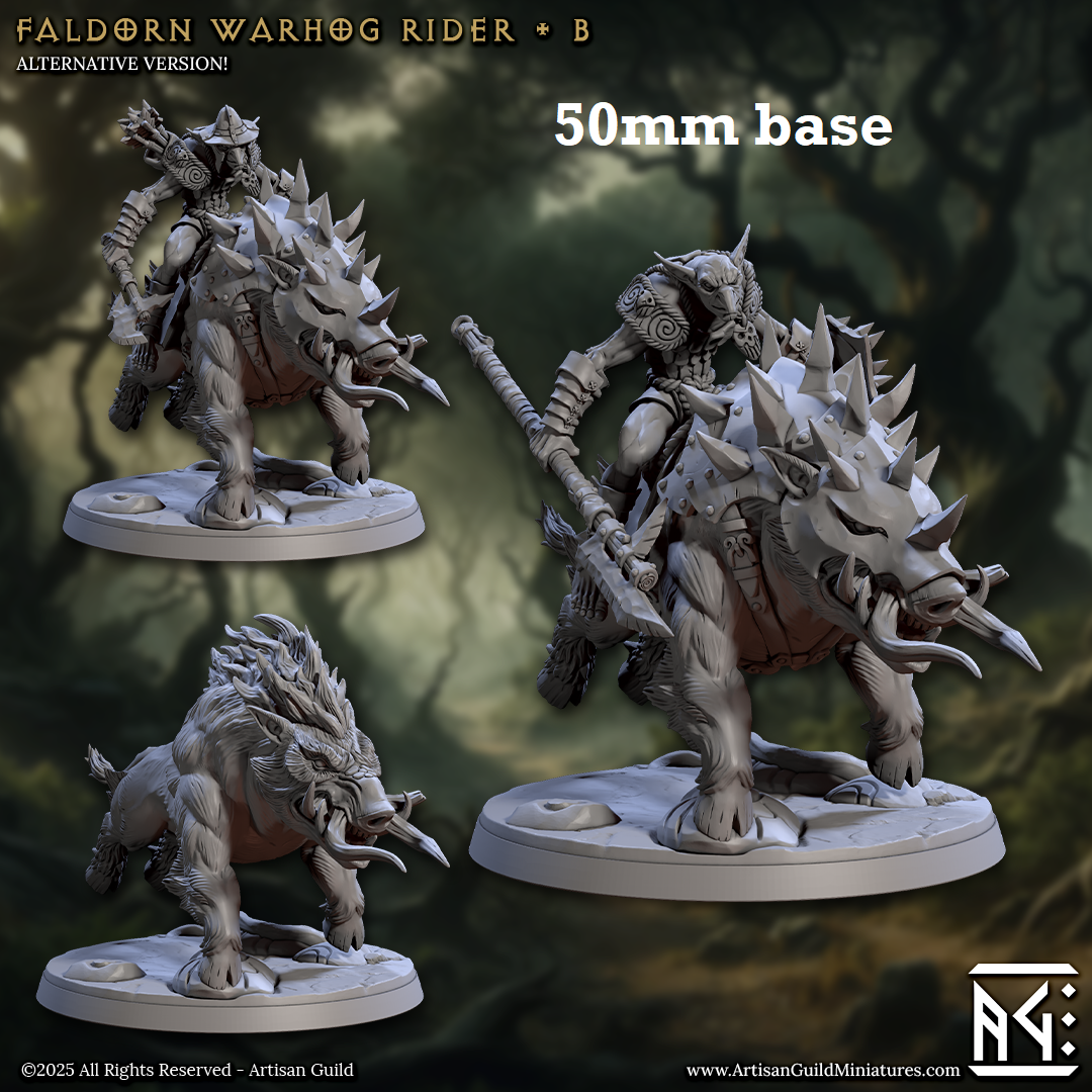 Image shows 3D renders for multiple different sculpt options for a gaming miniature featuring a hobgoblin soldier right a warhog