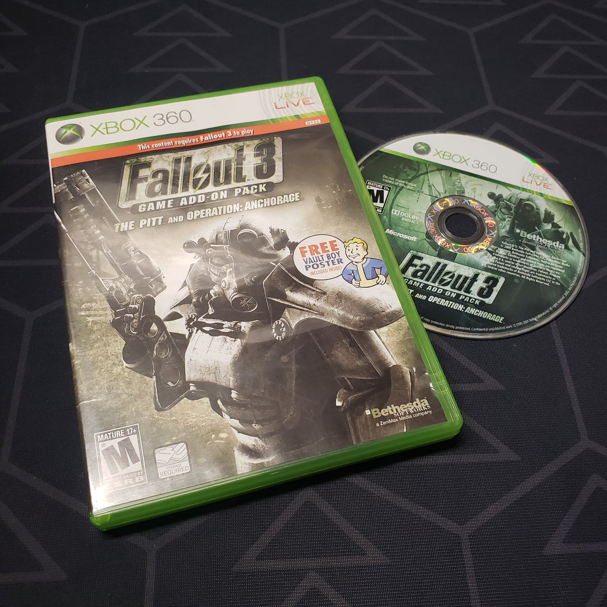 Image shows the case and disc for the The Pitt & Operation Anchorage Expansions for the video game Fallout 3 for Xbox 360