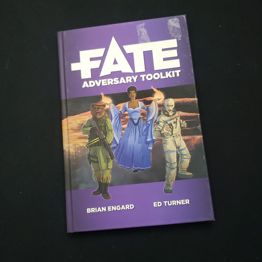 Image shows the front cover of the Fate Adversary Toolkit roleplaying game book
