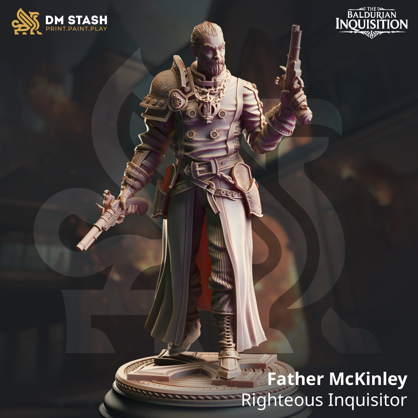 Image shows a 3D render of a steampunk human gunslinger gaming miniature.