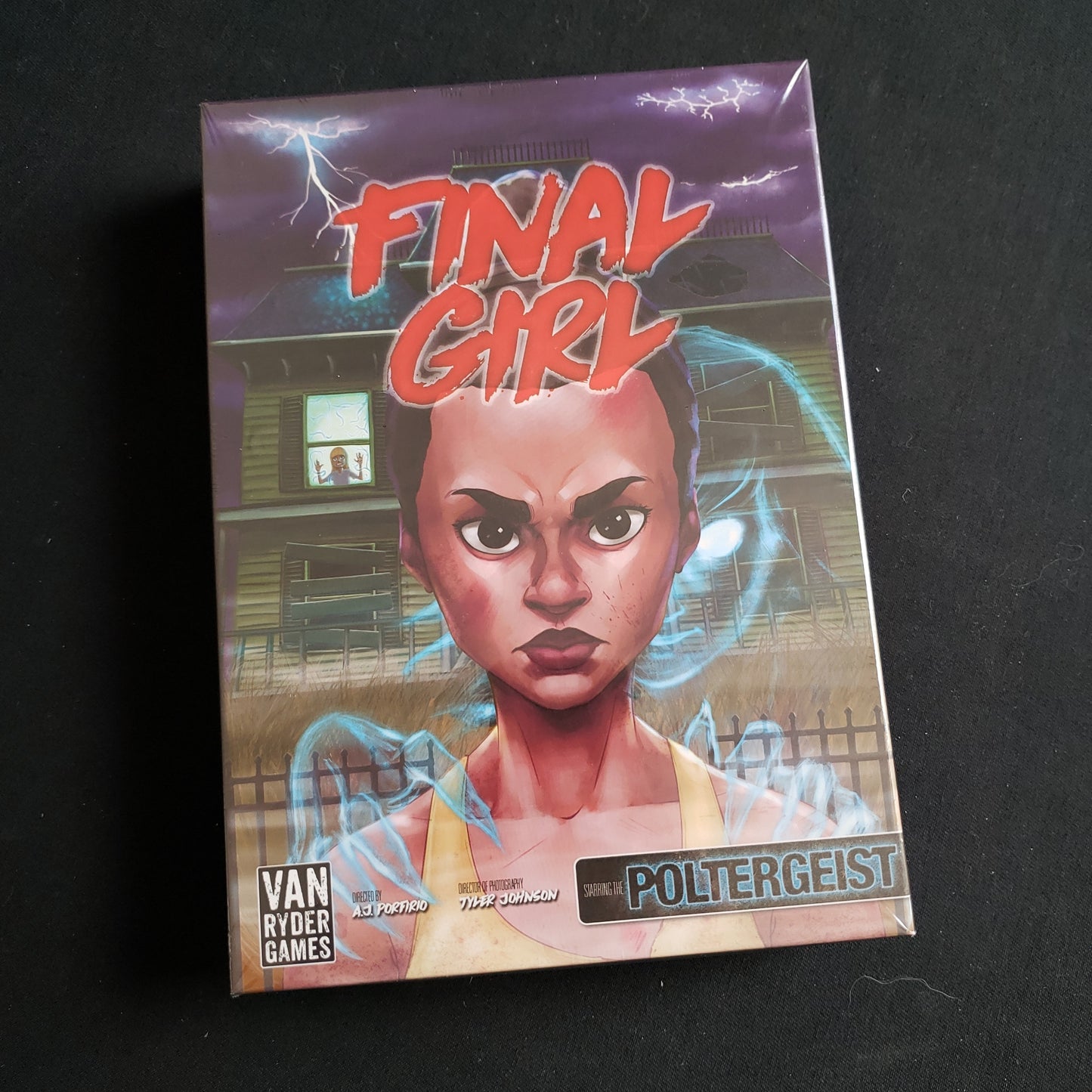 Image shows the front of the box for the Haunting of Creech Manor Feature Film Expansion for the Final Girl board game