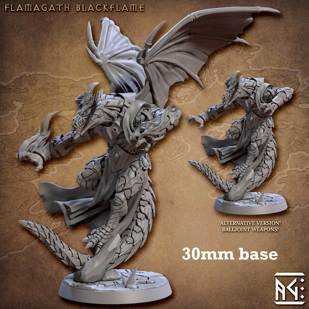Image shows 3D renders of two sculpt options for a dragonborn sorcerer gaming miniature.