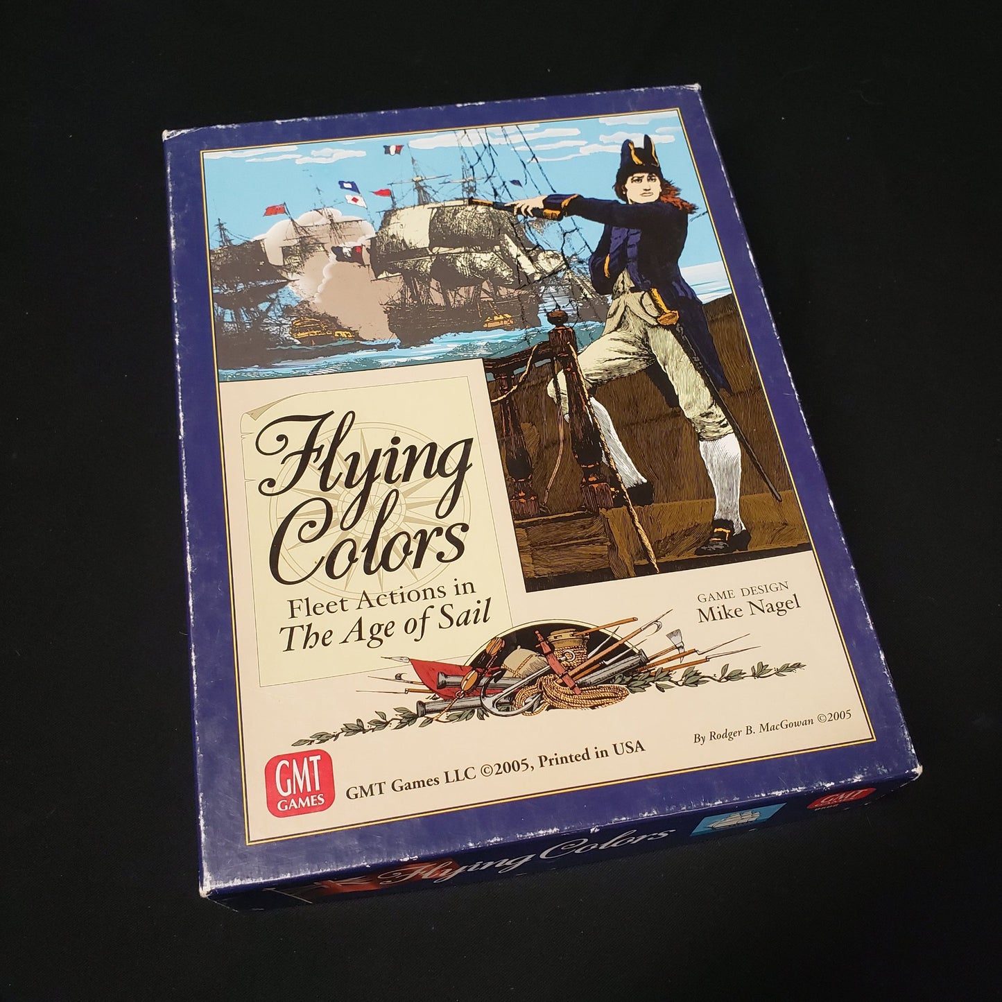 Image shows the front cover of the box of the Flying Colors board game