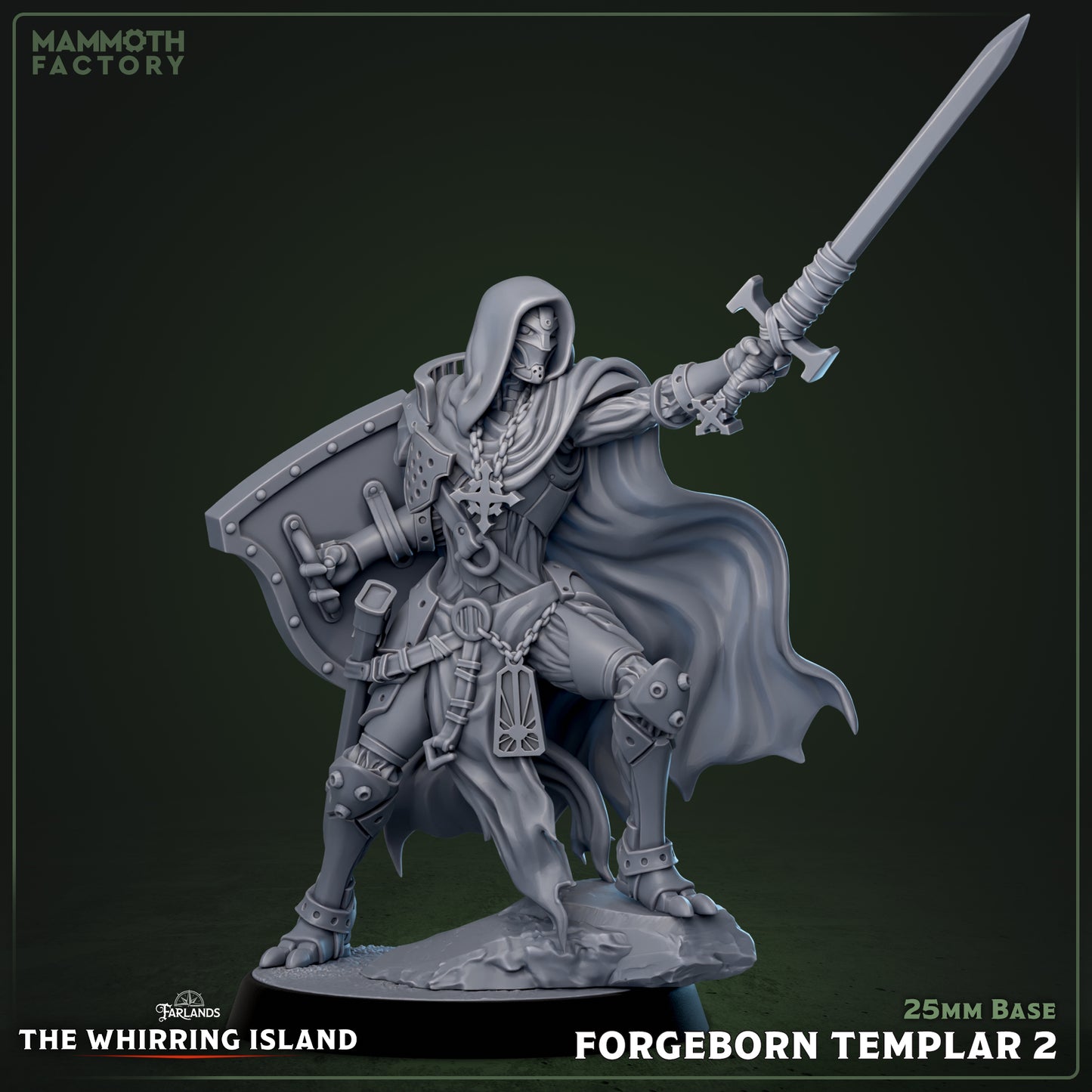 Image shows a 3D render of a warforged knight gaming miniature.