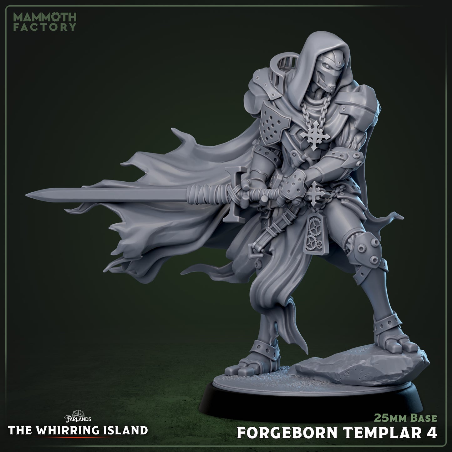 Image shows a 3D render of a warforged knight gaming miniature.
