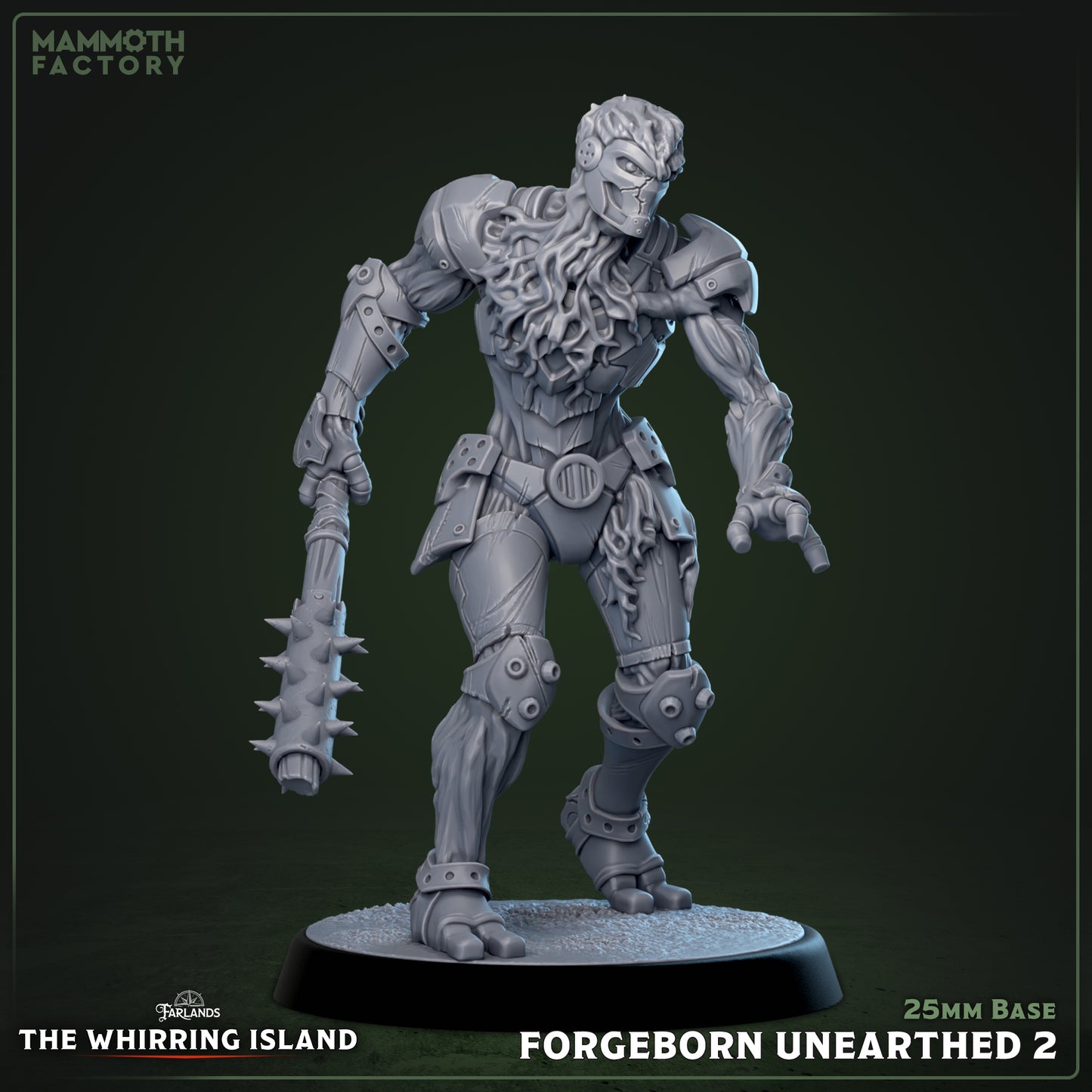 Image shows a 3D render of a overgrown warforged soldier gaming miniature.