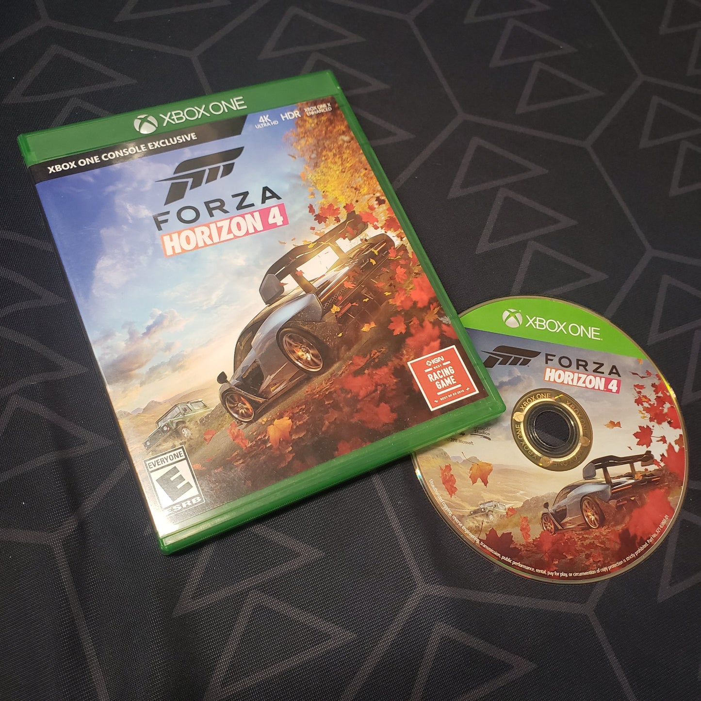 Image shows the case and disc for the video game Forza Horizon 4 for Xbox One