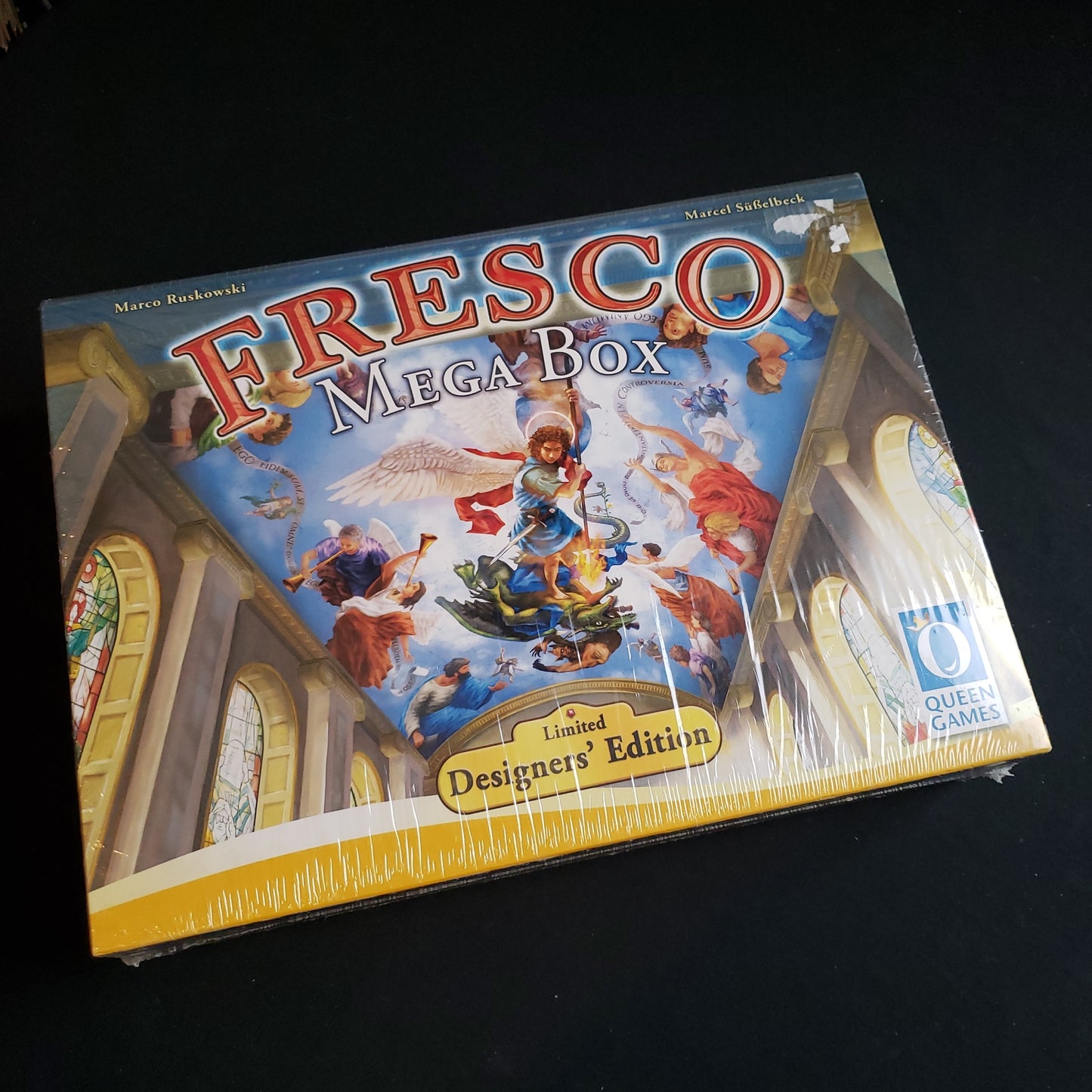 Image shows the front cover of the box of the Mega Box Limited Edition of the board game Fresco