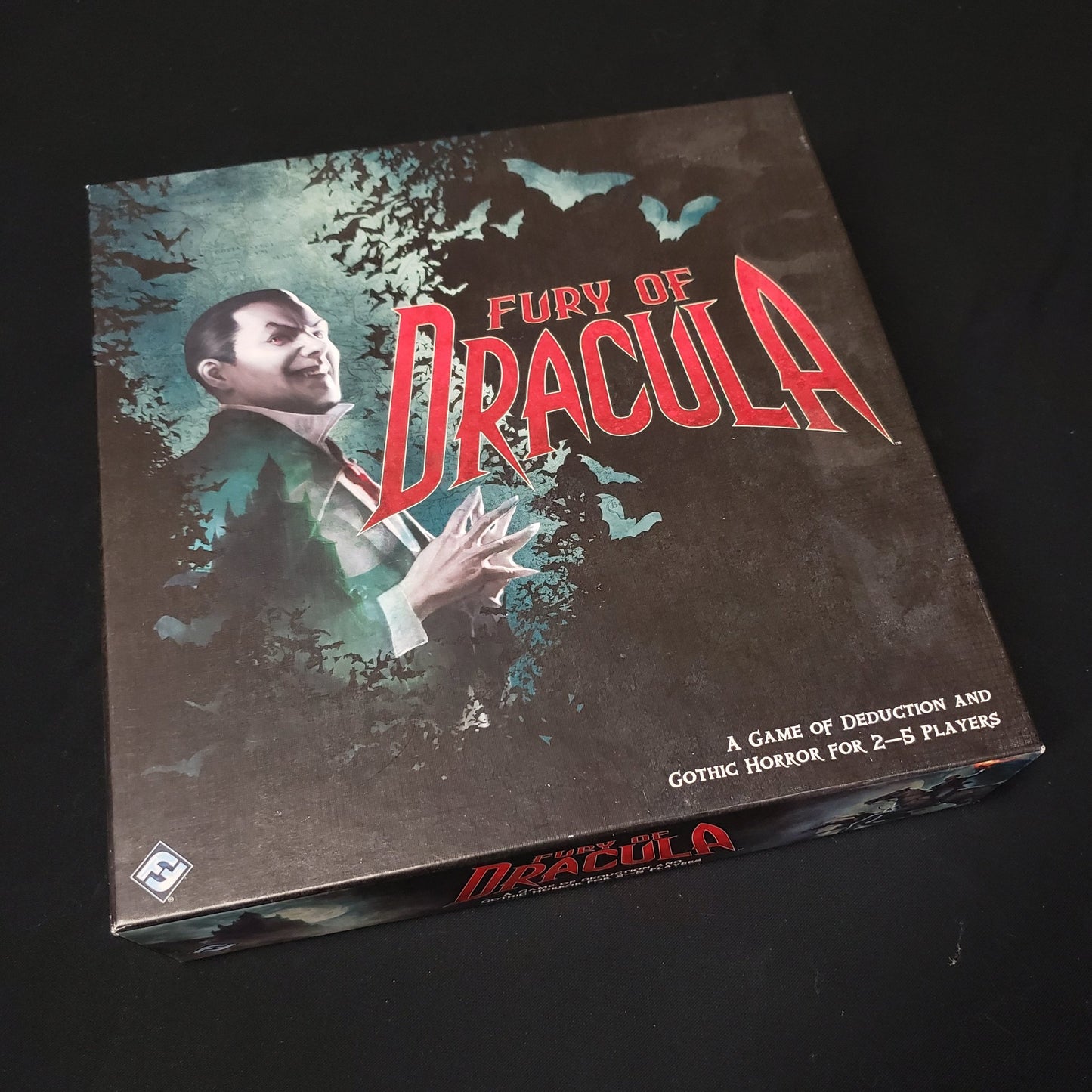 Image shows the front cover of the box of the Fury of Dracula board game