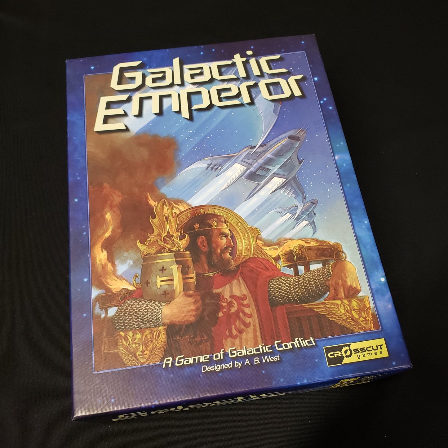 Image shows the front cover of the box of the Galactic Emperor board game