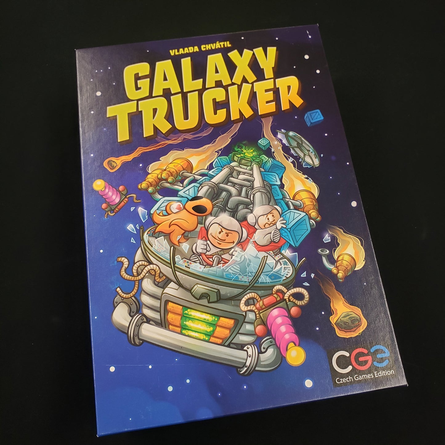 Image shows the front cover of the box of the Galaxy Trucker: Second Edition board game
