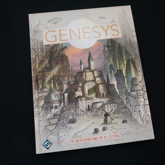 Image shows the front cover of the core rulebook for the Genesys roleplaying game