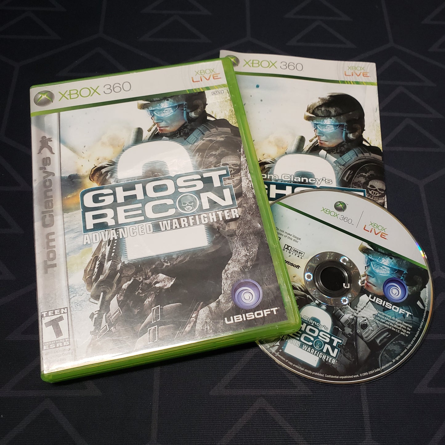 Image shows the case, manual and disc for the video game Ghost Recon: Advanced Warfighter 2 for Xbox 360