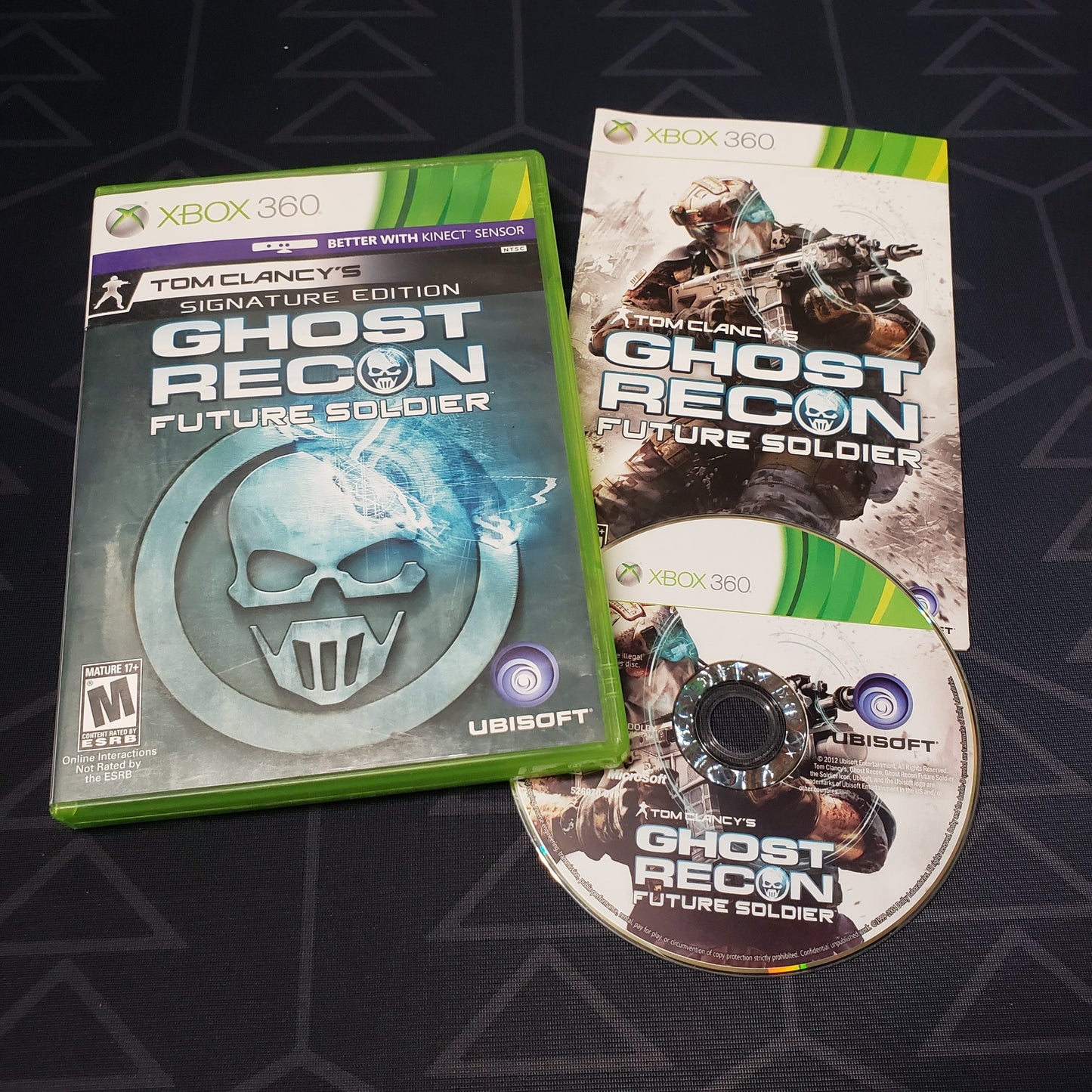 Image shows the case, manual & disc for the video game Ghost Recon: Future Soldier for Xbox 360