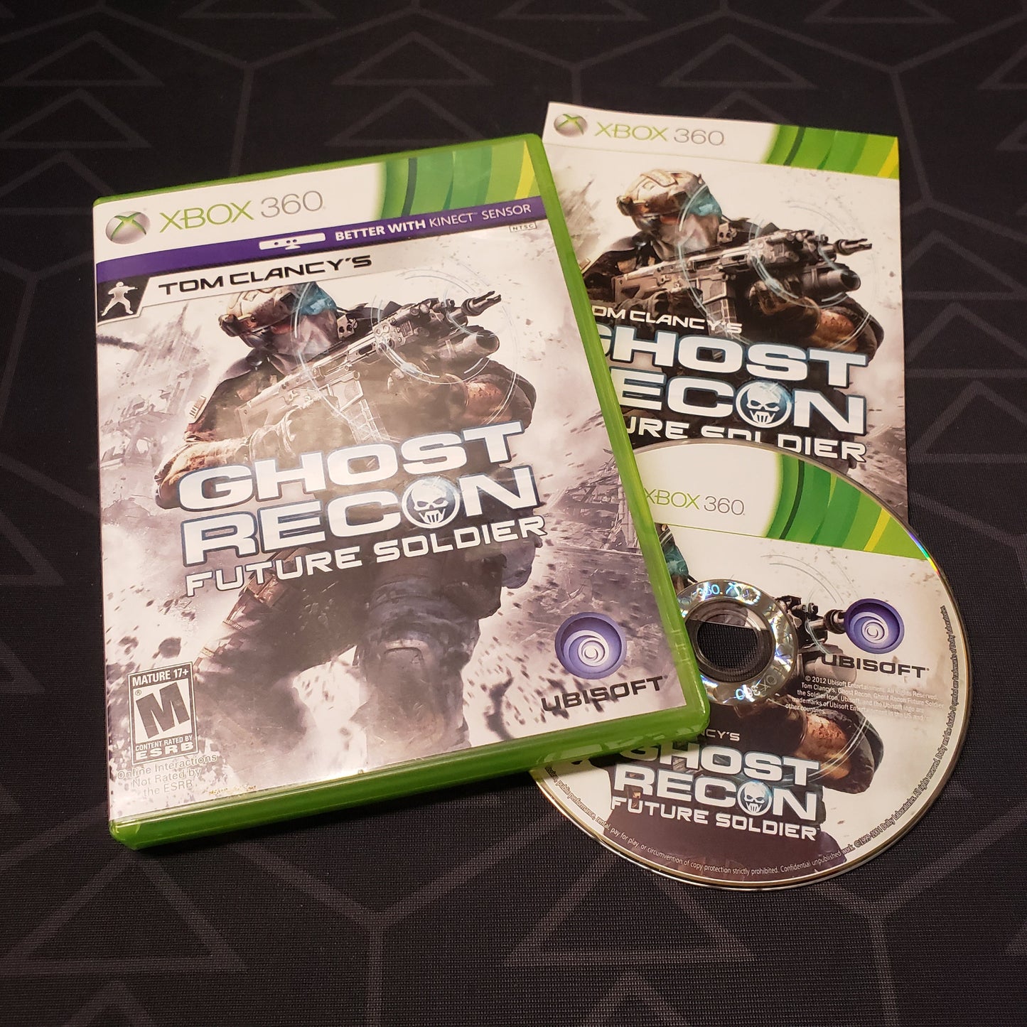 Image shows the case, manual & disc for the video game Ghost Recon: Future Soldier for Xbox 360