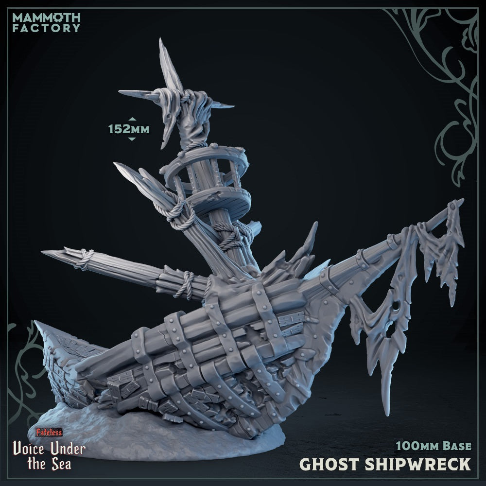 Image shows a 3D render of gaming miniature of a beached shipwreck.