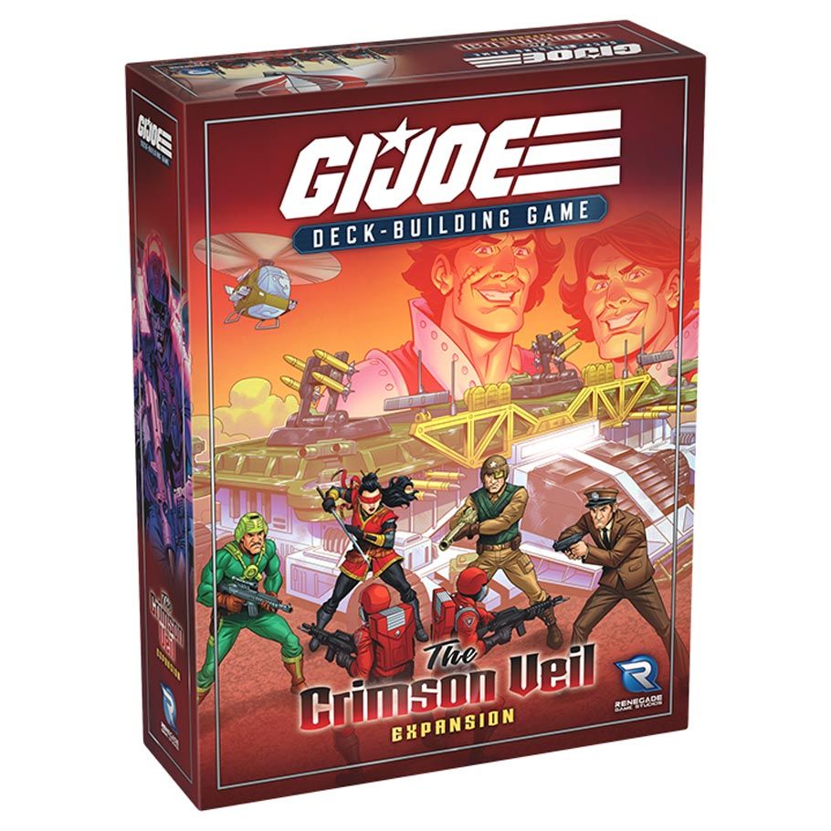Image shows the front cover of the box of the Crimson Veil expansion for the GI Joe Deckbuilding Game